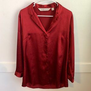 Victoria's Secret Red Silk Long Sleeve Button Up Pajama Shirt